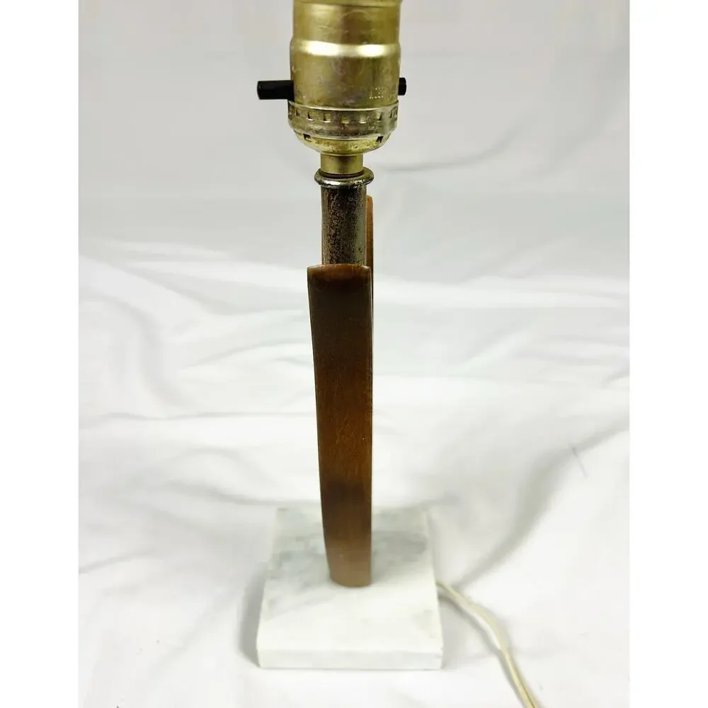 Vintage MCM Teak Tulip Marble Base Desk Lamp Table 11.75”